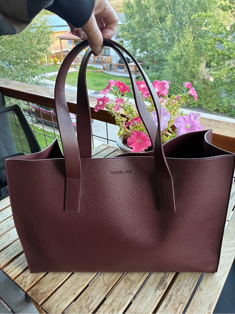 Rachel Zoe double handled 12x15x5.5. Tote faux leather burgundy